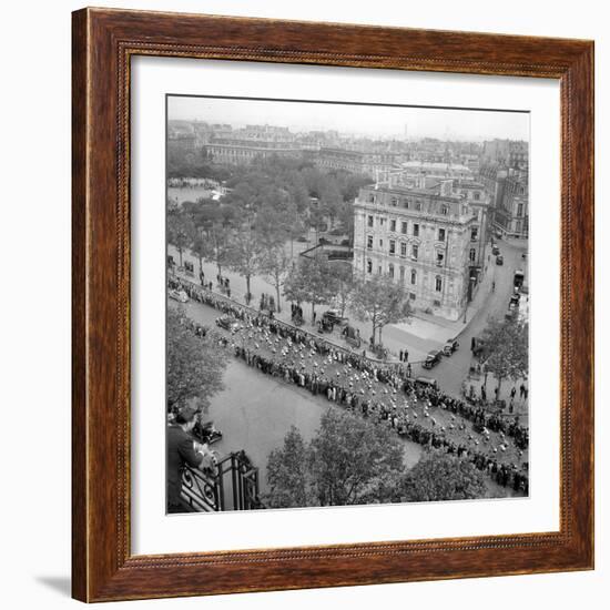 Contestants in the 1948 Tour De France Parade up the Champs Elysees-null-Framed Photographic Print