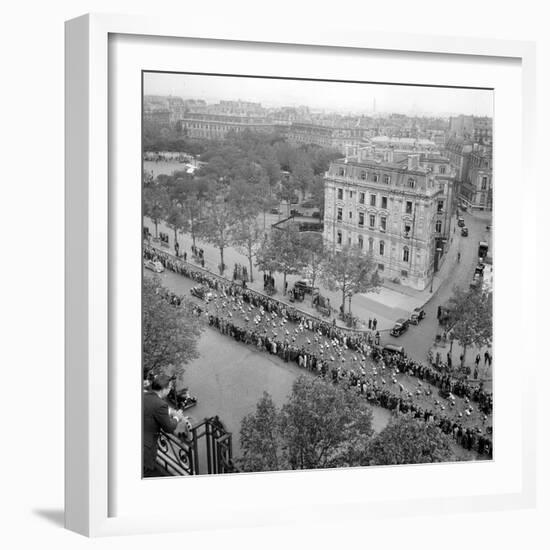 Contestants in the 1948 Tour De France Parade up the Champs Elysees-null-Framed Photographic Print