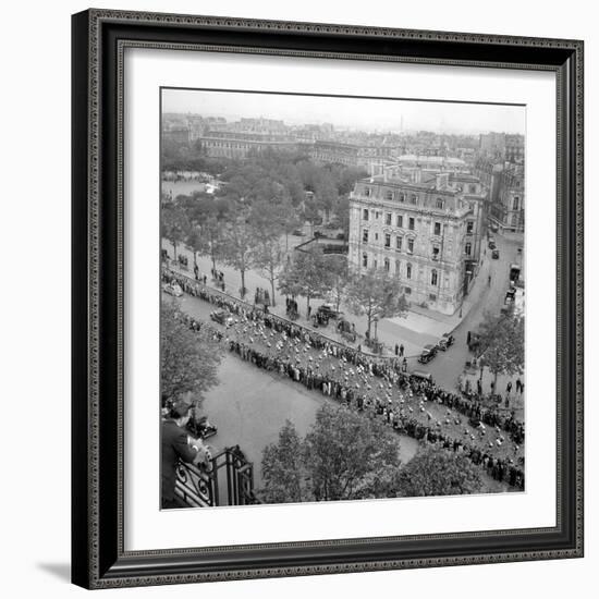 Contestants in the 1948 Tour De France Parade up the Champs Elysees-null-Framed Photographic Print