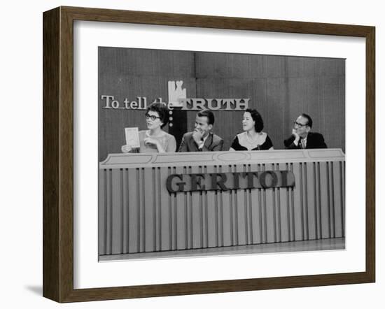 Contestants on TV Quiz Show "To Tell the Truth"-Peter Stackpole-Framed Photographic Print