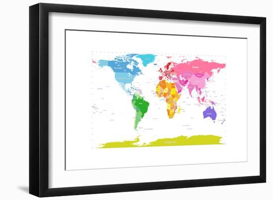 Continents World Map-Michael Tompsett-Framed Premium Giclee Print