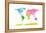 Continents World Map-Michael Tompsett-Framed Stretched Canvas