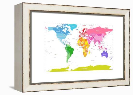 Continents World Map-Michael Tompsett-Framed Stretched Canvas