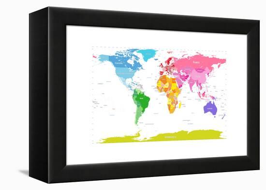 Continents World Map-Michael Tompsett-Framed Stretched Canvas