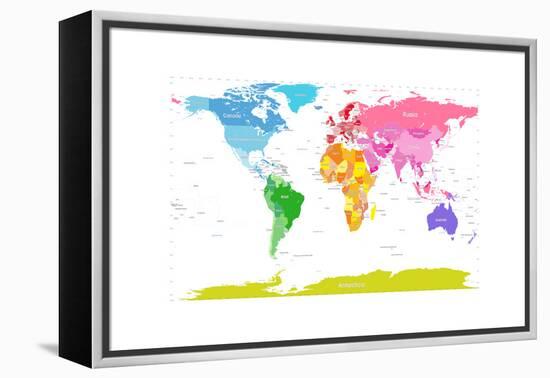 Continents World Map-Michael Tompsett-Framed Stretched Canvas