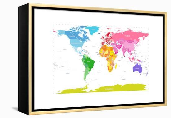 Continents World Map-Michael Tompsett-Framed Stretched Canvas