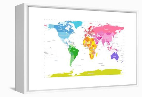 Continents World Map-Michael Tompsett-Framed Stretched Canvas