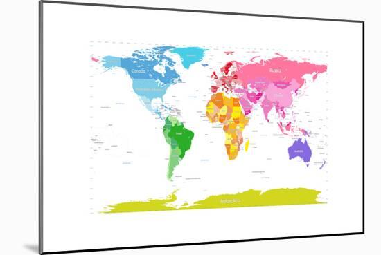Continents World Map-Michael Tompsett-Mounted Art Print