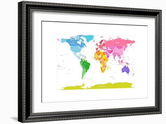 Continents World Map-Michael Tompsett-Framed Art Print