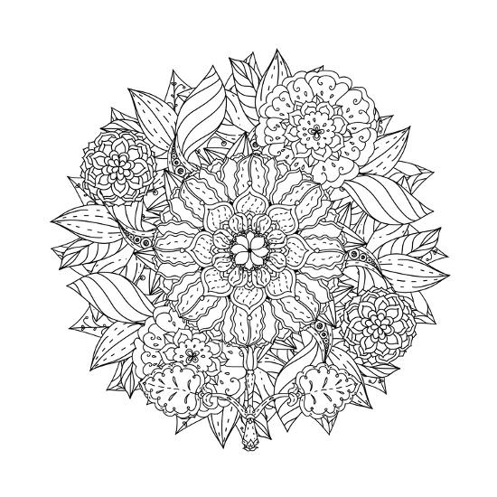 Download Contoured Mandala Shape Flowers For Adult Coloring Book In Zen Art Therapy Style For Anti Stress Dr Art Print Mashabr Art Com