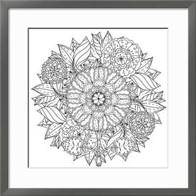 Contoured Mandala Shape Flowers For Adult Coloring Book In Zen Art Therapy Style For Anti Stress Dr Art Print Mashabr Art Com