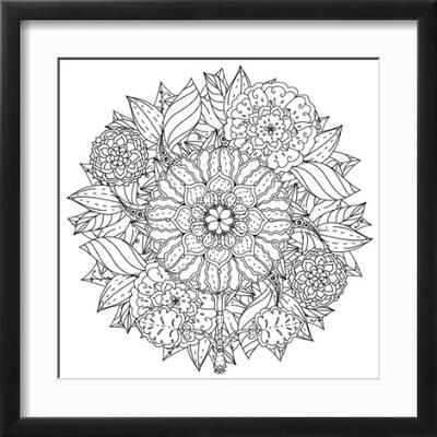 Contoured Mandala Shape Flowers for Adult Coloring Book in Zen Art