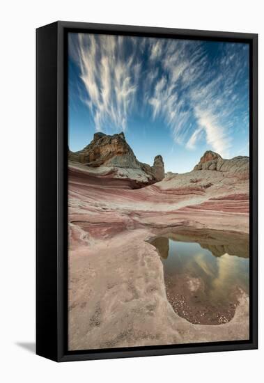 Contrail, Pool reflection and sandstone landscape, Vermillion Cliffs, White Pocket wilderness, Bure-Howie Garber-Framed Premier Image Canvas