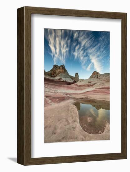 Contrail, Pool reflection and sandstone landscape, Vermillion Cliffs, White Pocket wilderness, Bure-Howie Garber-Framed Photographic Print