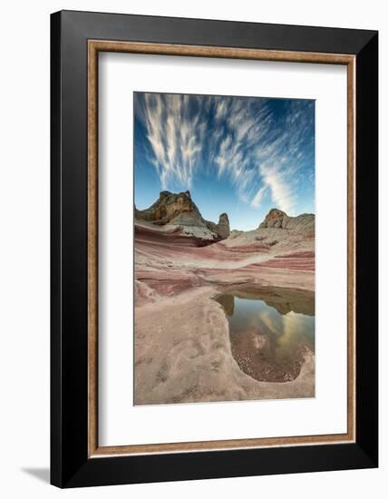 Contrail, Pool reflection and sandstone landscape, Vermillion Cliffs, White Pocket wilderness, Bure-Howie Garber-Framed Photographic Print