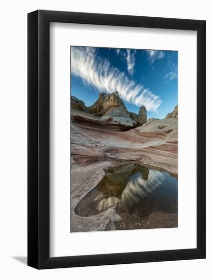 Contrail, Pool Reflection and Sandstone Landscape, Vermillion Cliffs, White Pockets Wilderness, Bur-Howie Garber-Framed Photographic Print