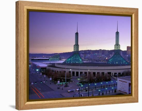 Convention Center at Sunset, Portland, Oregon, USA-Janis Miglavs-Framed Premier Image Canvas