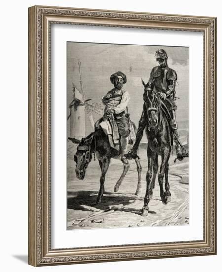 Conversation Between Don Quixote and Sancho Panza after the Adventure of the Windmills. Engraving-null-Framed Giclee Print