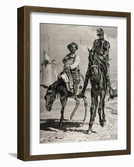 Conversation Between Don Quixote and Sancho Panza after the Adventure of the Windmills. Engraving-null-Framed Giclee Print