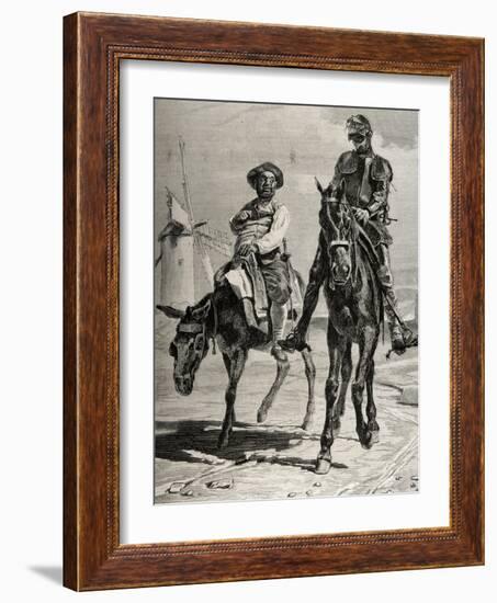 Conversation Between Don Quixote and Sancho Panza after the Adventure of the Windmills. Engraving-null-Framed Giclee Print