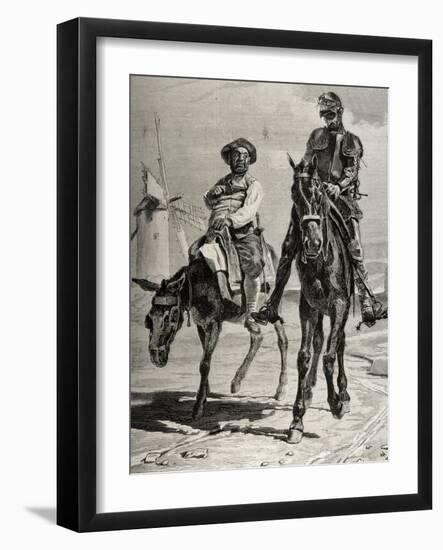 Conversation Between Don Quixote and Sancho Panza after the Adventure of the Windmills. Engraving-null-Framed Giclee Print