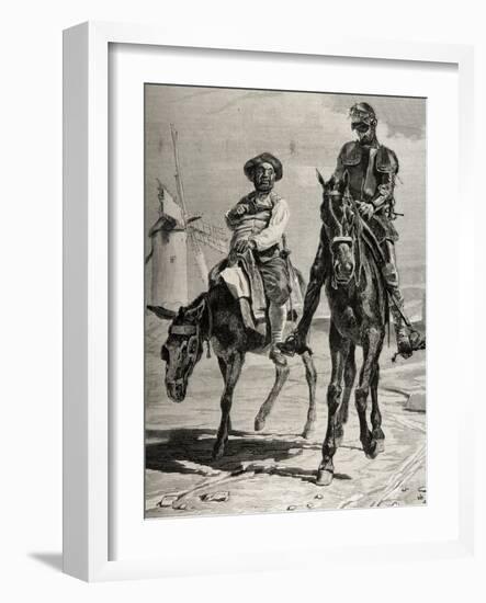 Conversation Between Don Quixote and Sancho Panza after the Adventure of the Windmills. Engraving-null-Framed Giclee Print