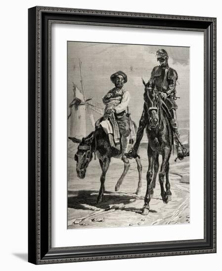 Conversation Between Don Quixote and Sancho Panza after the Adventure of the Windmills. Engraving-null-Framed Giclee Print