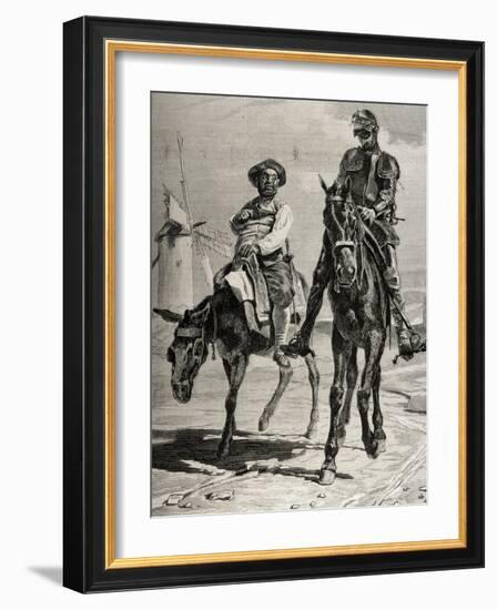 Conversation Between Don Quixote and Sancho Panza after the Adventure of the Windmills. Engraving-null-Framed Giclee Print