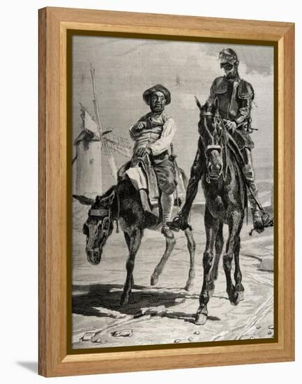 Conversation Between Don Quixote and Sancho Panza after the Adventure of the Windmills. Engraving-null-Framed Premier Image Canvas