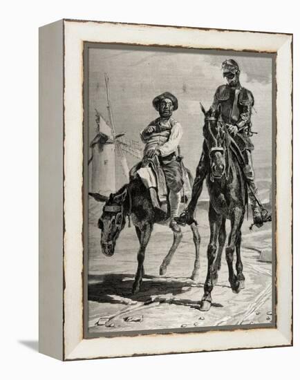 Conversation Between Don Quixote and Sancho Panza after the Adventure of the Windmills. Engraving-null-Framed Premier Image Canvas