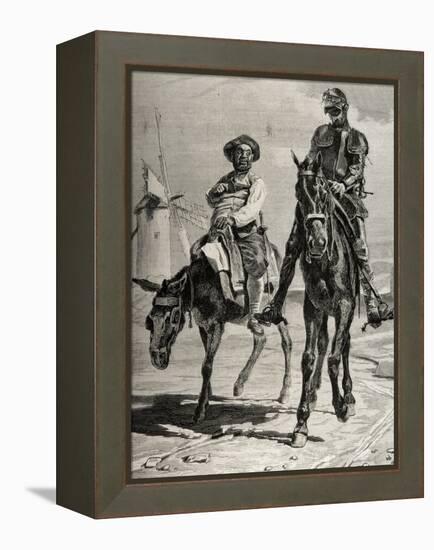 Conversation Between Don Quixote and Sancho Panza after the Adventure of the Windmills. Engraving-null-Framed Premier Image Canvas