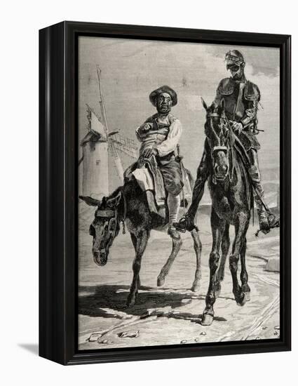 Conversation Between Don Quixote and Sancho Panza after the Adventure of the Windmills. Engraving-null-Framed Premier Image Canvas