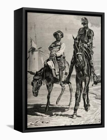 Conversation Between Don Quixote and Sancho Panza after the Adventure of the Windmills. Engraving-null-Framed Premier Image Canvas