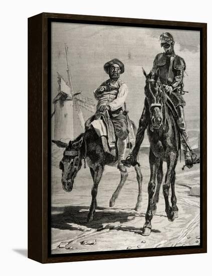 Conversation Between Don Quixote and Sancho Panza after the Adventure of the Windmills. Engraving-null-Framed Premier Image Canvas