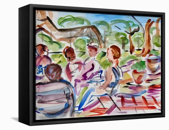 Conversation on the Patio, 2022 (Watercolor on Paper)-Richard H Fox-Framed Premier Image Canvas