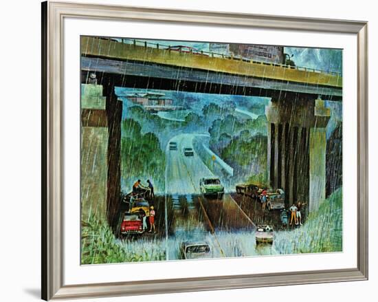 "Convertibles Take Cover in Rain," September 15, 1962-John Falter-Framed Giclee Print