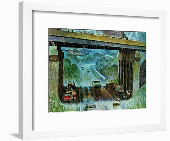 "Convertibles Take Cover in Rain," September 15, 1962-John Falter-Framed Premium Giclee Print