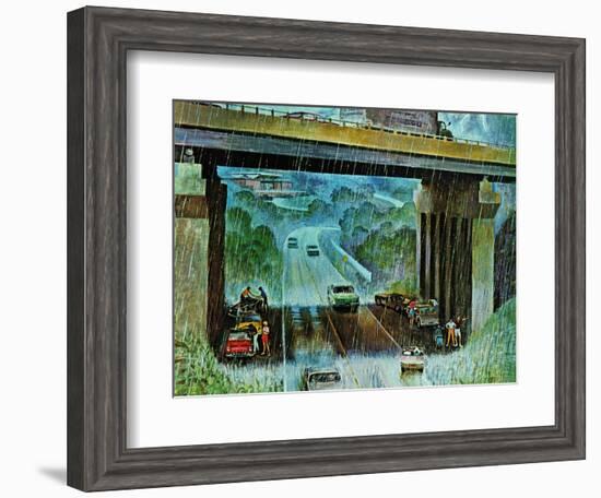 "Convertibles Take Cover in Rain," September 15, 1962-John Falter-Framed Giclee Print