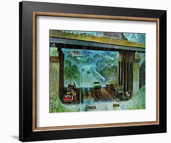 "Convertibles Take Cover in Rain," September 15, 1962-John Falter-Framed Giclee Print