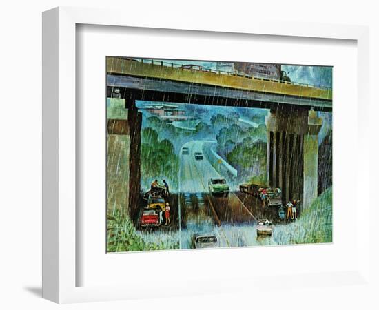 "Convertibles Take Cover in Rain," September 15, 1962-John Falter-Framed Giclee Print