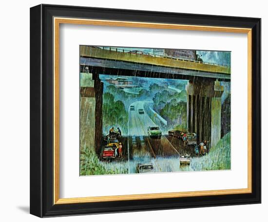 "Convertibles Take Cover in Rain," September 15, 1962-John Falter-Framed Giclee Print