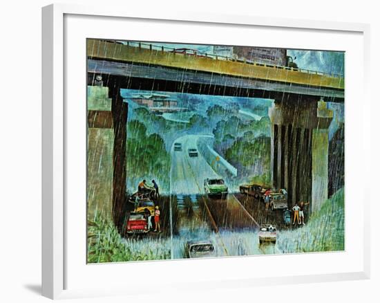 "Convertibles Take Cover in Rain," September 15, 1962-John Falter-Framed Giclee Print