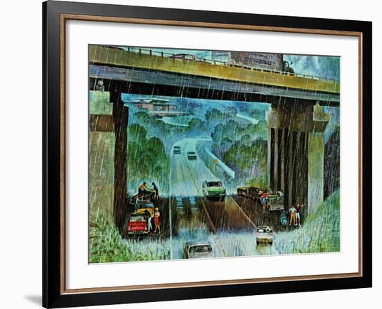 "Convertibles Take Cover in Rain," September 15, 1962-John Falter-Framed Giclee Print