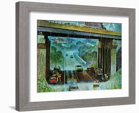 "Convertibles Take Cover in Rain," September 15, 1962-John Falter-Framed Giclee Print