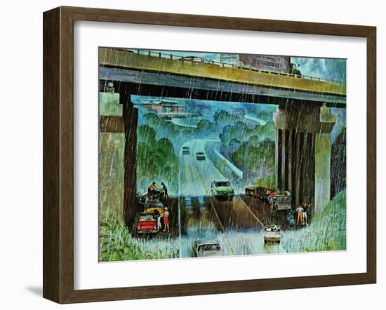 "Convertibles Take Cover in Rain," September 15, 1962-John Falter-Framed Giclee Print