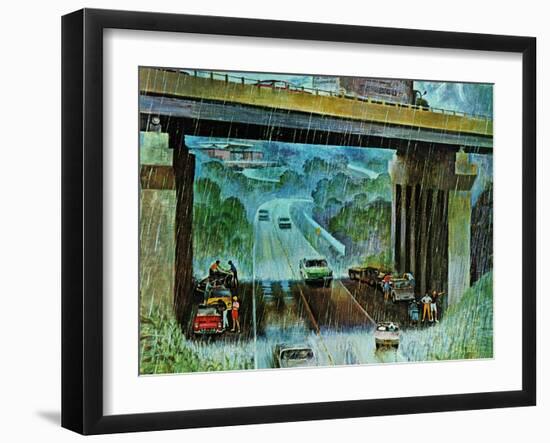 "Convertibles Take Cover in Rain," September 15, 1962-John Falter-Framed Giclee Print