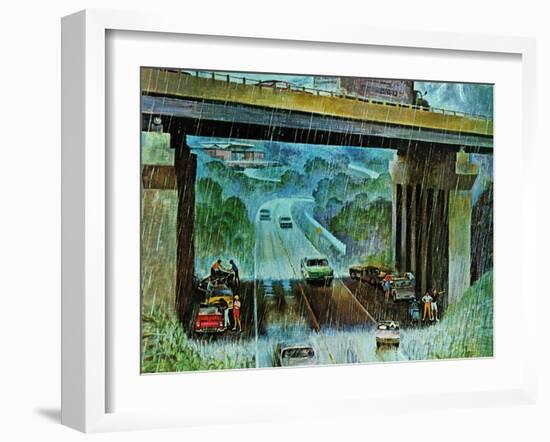 "Convertibles Take Cover in Rain," September 15, 1962-John Falter-Framed Giclee Print