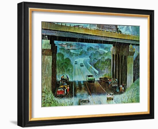 "Convertibles Take Cover in Rain," September 15, 1962-John Falter-Framed Giclee Print