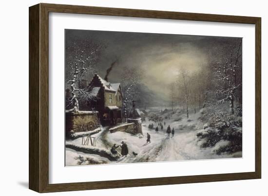 Convoi militaire - effet de neige et de soleil-Louis Claude Mallebranche-Framed Giclee Print