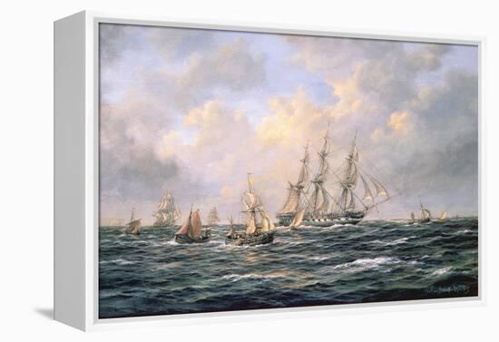 Convoy of East Indiamen Amid Fishing Boats-Richard Willis-Framed Premier Image Canvas